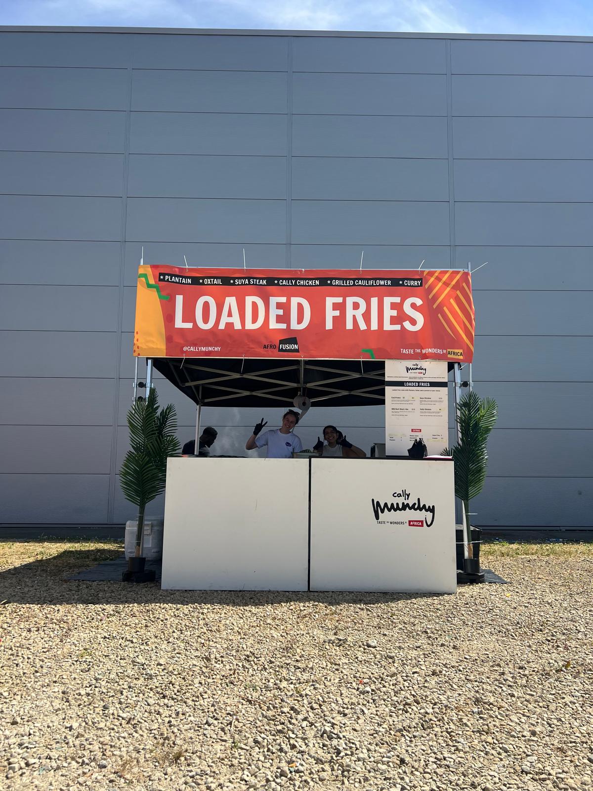 Cally Munchy outdoor gazebo stand serving loaded fries