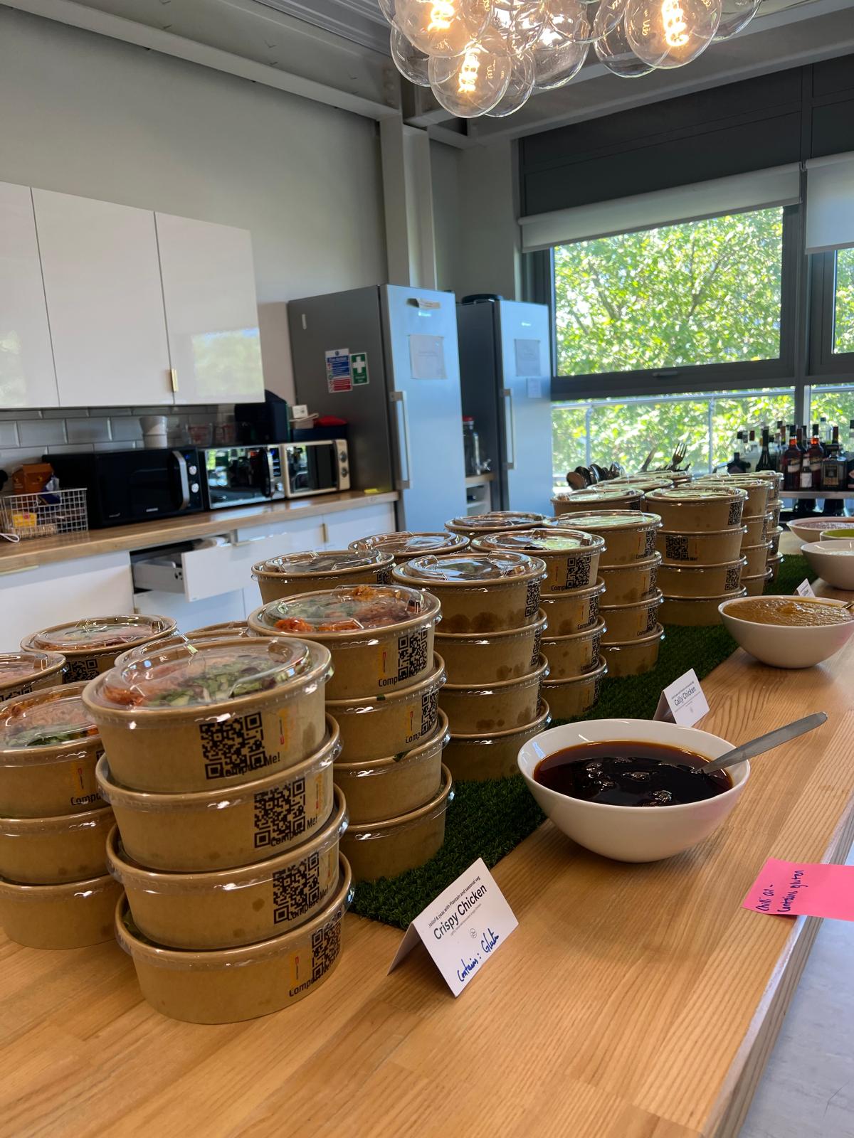Stacks of Cally Munchy lunch bowls ready for an office drop off